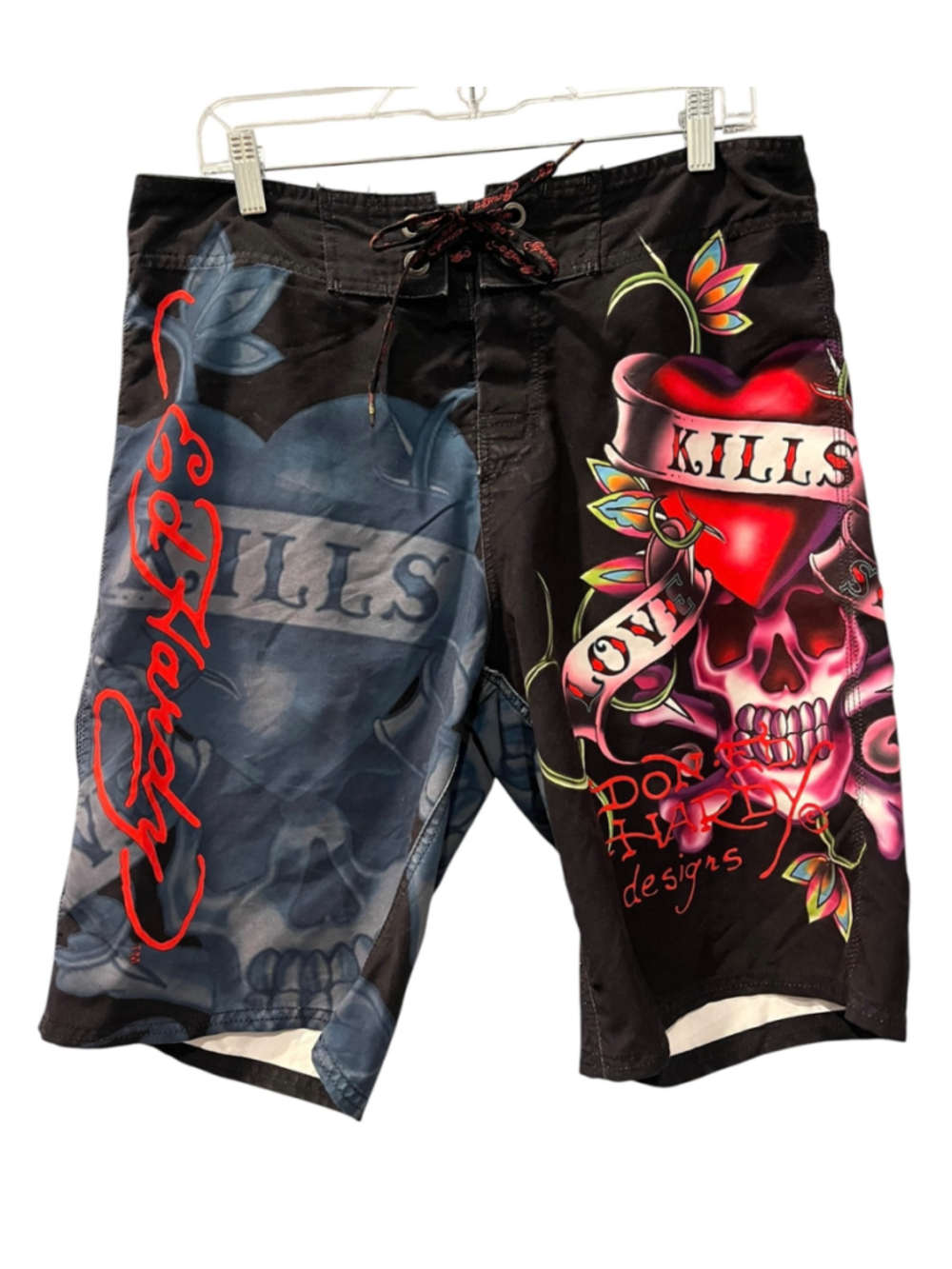VTG Ed Hardy Board Shorts Love Kills Slowly Skull Swim Trunks Y2K Audigier 33